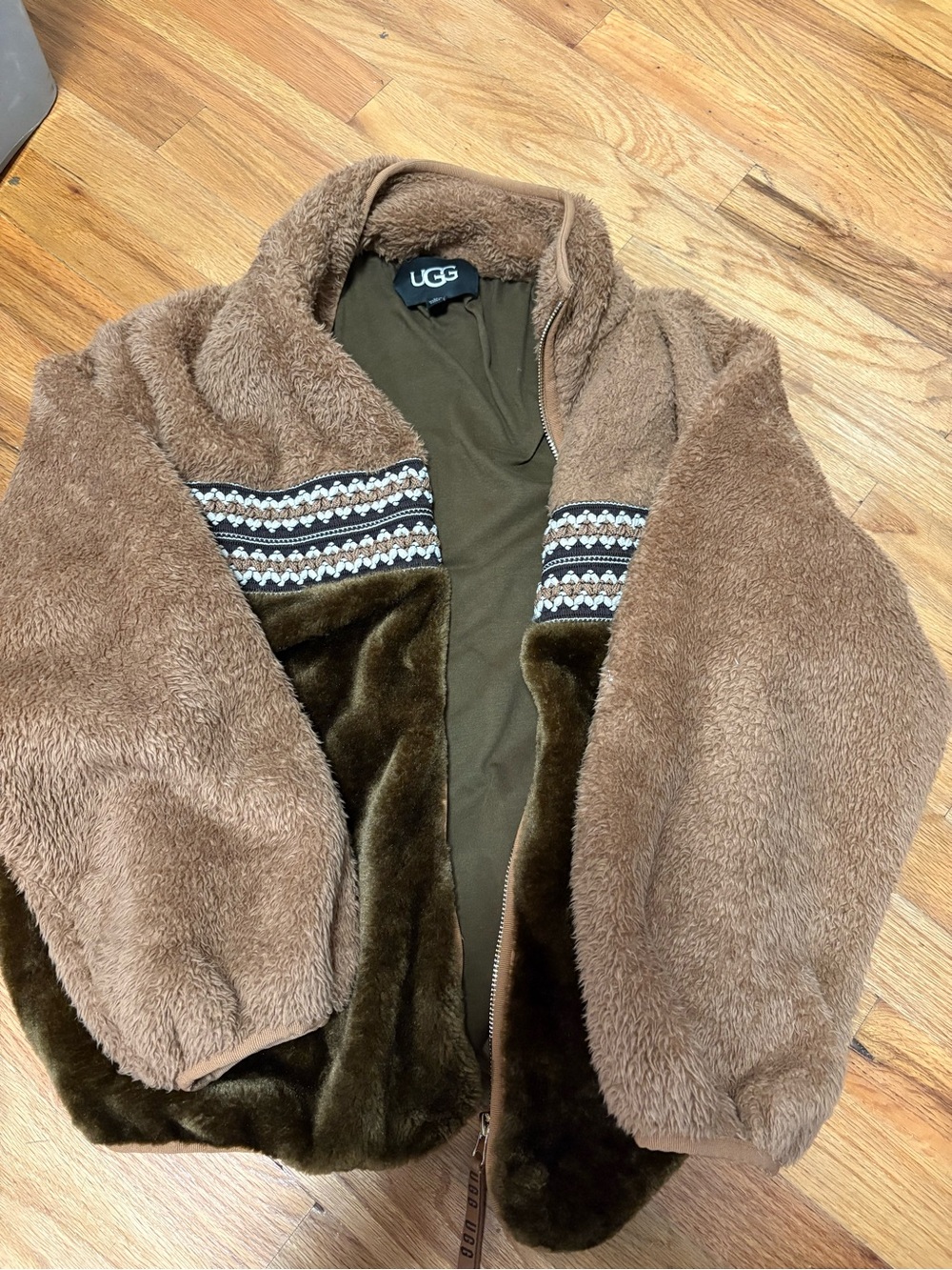 UGG Two-Tone Brown Sherpa Zip Jacket